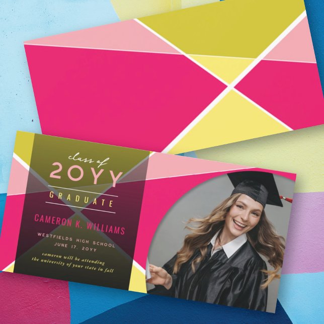 Artistic Geometric Color Blocks Photo Graduation Announcement (Creator Uploaded)