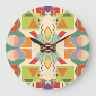 Artistic Geometric: Colorful Seamless Pattern Large Clock