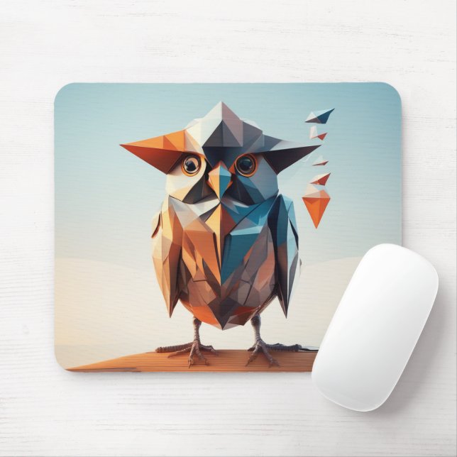 Artistic geometric illustration of an owl Blue Mouse Pad (With Mouse)