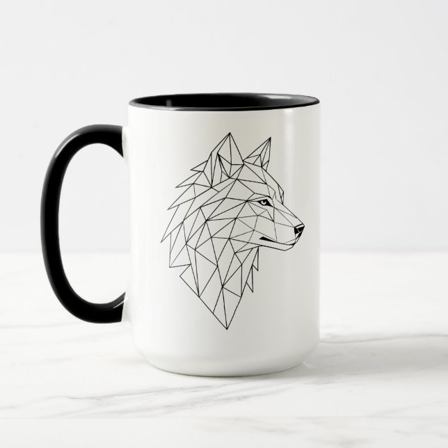Artistic Geometric Wolf Head Ceramic Coffee Mug (Left)