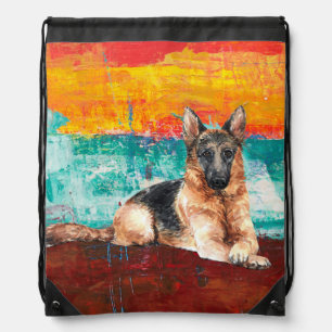 Artistic German Shepherd Abstract Painting Drawstring Bag