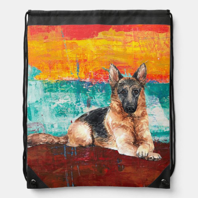 Artistic German Shepherd Abstract Painting  Drawstring Bag (Front)