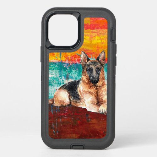 Artistic German Shepherd Abstract Painting  OtterBox Defender iPhone 12 Case