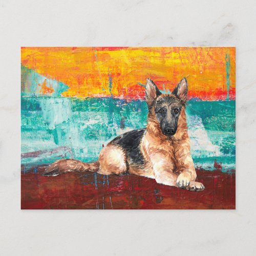 Artistic German Shepherd Abstract Painting Postcard