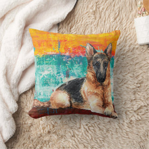Artistic German Shepherd Abstract Painting Throw Pillow