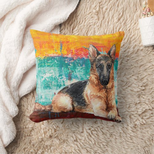 Artistic German Shepherd Abstract Painting  Throw Pillow