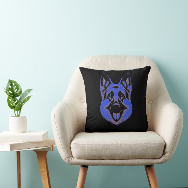 Artistic German Shepherd Blue & Black Design Throw Pillow (Chair)