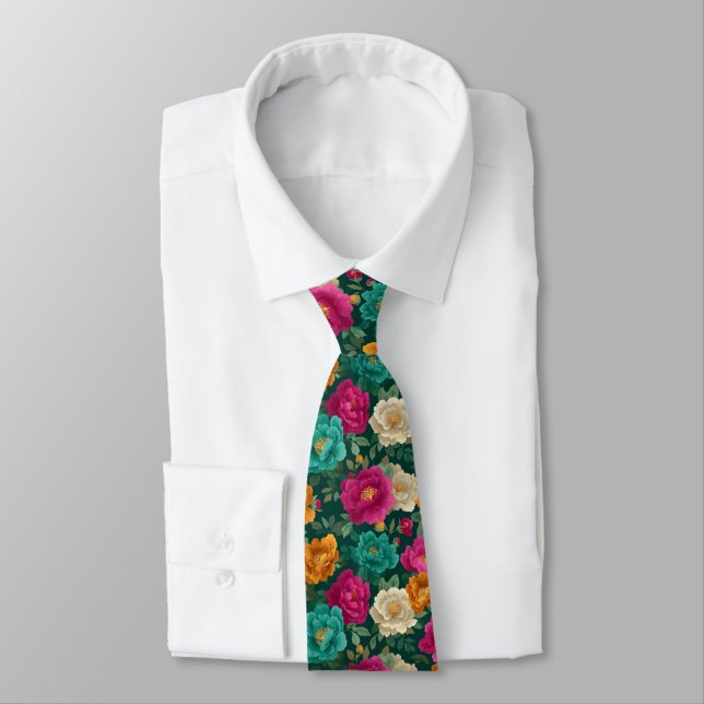 Artistic Gifts For Dad Peonies Flower Neck Tie (Tied)