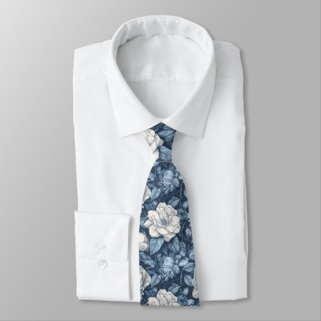 Artistic Gifts For Father Gardenias Floral Neck Tie (Tied)