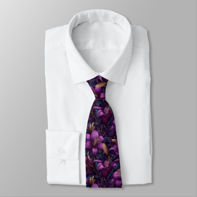 Artistic Gifts For Husband Lilies Flower Neck Tie (Tied)