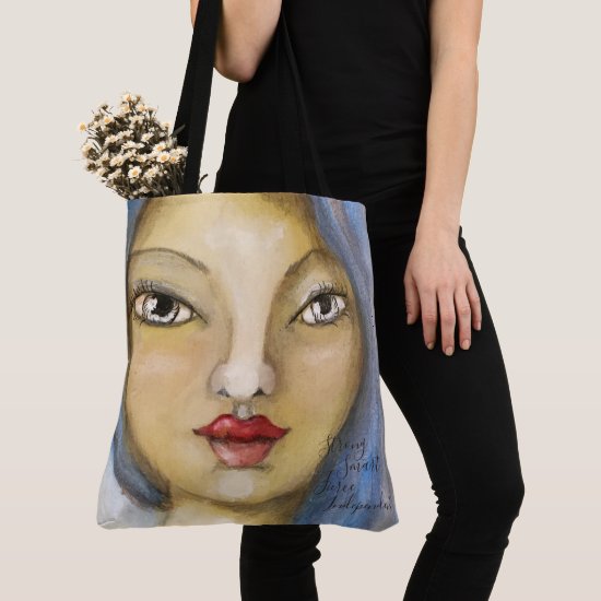 Artistic Girl Portrait Woman Blue Hair Artsy Cute Tote Bag