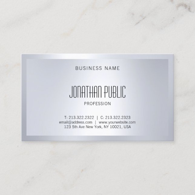 Artistic Glamorous Silver Look Modern Elegant Top Business Card (Front)