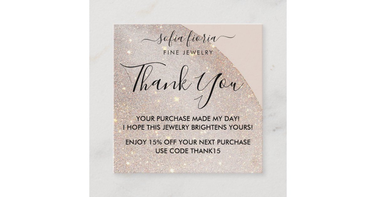 Artistic Glitter Jewelry Thank You For Your Order Square Business Card ...