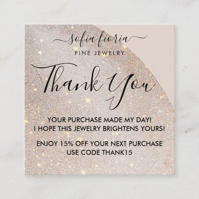 Artistic Glitter Jewelry Thank You For Your Order Square Business Card
