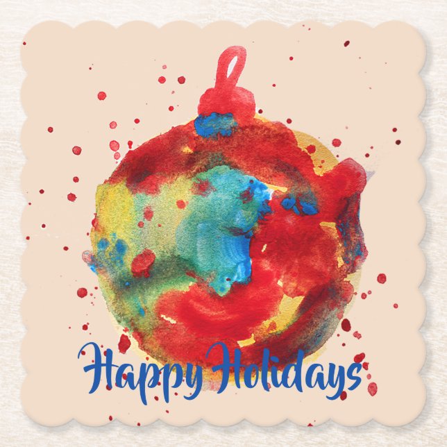 Artistic globe ornament, paint, watercolor paper coaster (Front)