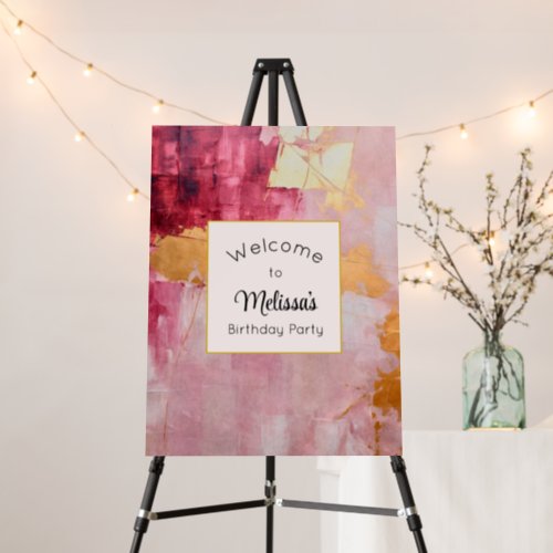 Artistic Gold and Pink Abstract Birthday Welcome Foam Board
