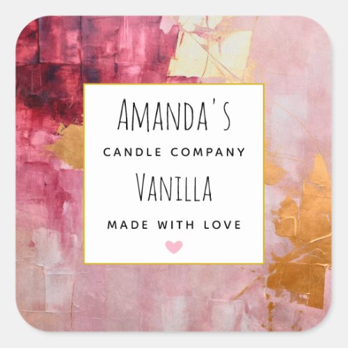 Artistic Gold and Pink Abstract Candle Business Square Sticker