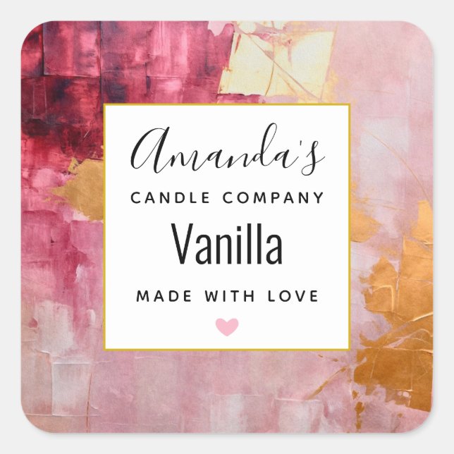 Artistic Gold and Pink Abstract Candle Business Square Sticker (Front)