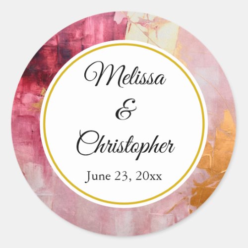 Artistic Gold and Pink Abstract Wedding Classic Round Sticker