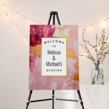 Artistic Gold And Pink Abstract Wedding Welcome Foam Board by Mirribug at Zazzle