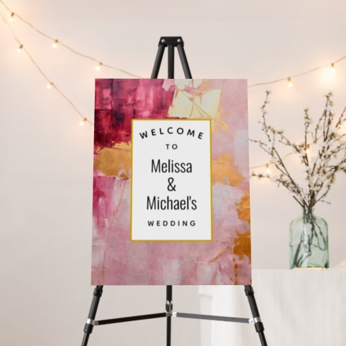 Artistic Gold and Pink Abstract Wedding Welcome Foam Board