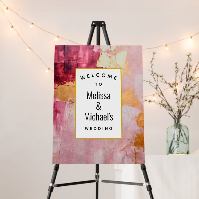 Artistic Gold and Pink Abstract Wedding Welcome Foam Board (In Situ (Stand))