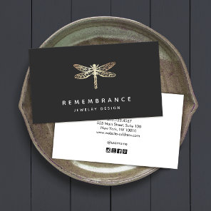 Artistic Gold Dragonfly Logo Jewelry Designer Business Card