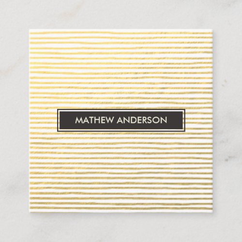 ARTISTIC GOLD FAUX SKETCH STRIPED LINE PATTERN SQUARE BUSINESS CARD