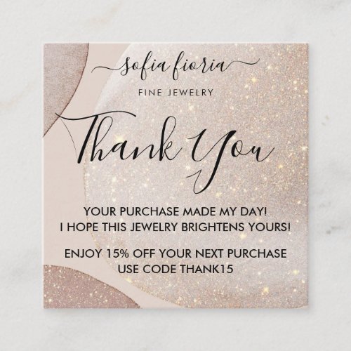 Artistic Gold Glitter Thank You For Your Order Square Business Card