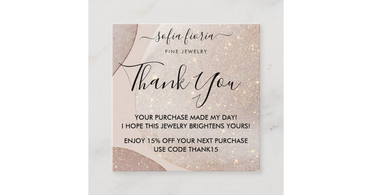 Artistic Gold Glitter Thank You For Your Order Square Business Card ...