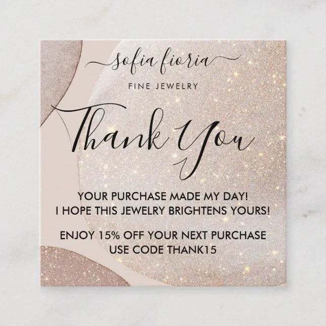 Artistic Gold Glitter Thank You For Your Order Square Business Card ...