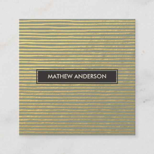 ARTISTIC GOLD GREY FAUX SKETCH STRIPE LINE PATTERN SQUARE BUSINESS CARD (Front)