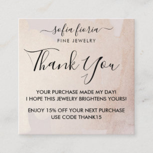 Artistic Gold Jewelry Thank You For Your Order Square Business Card