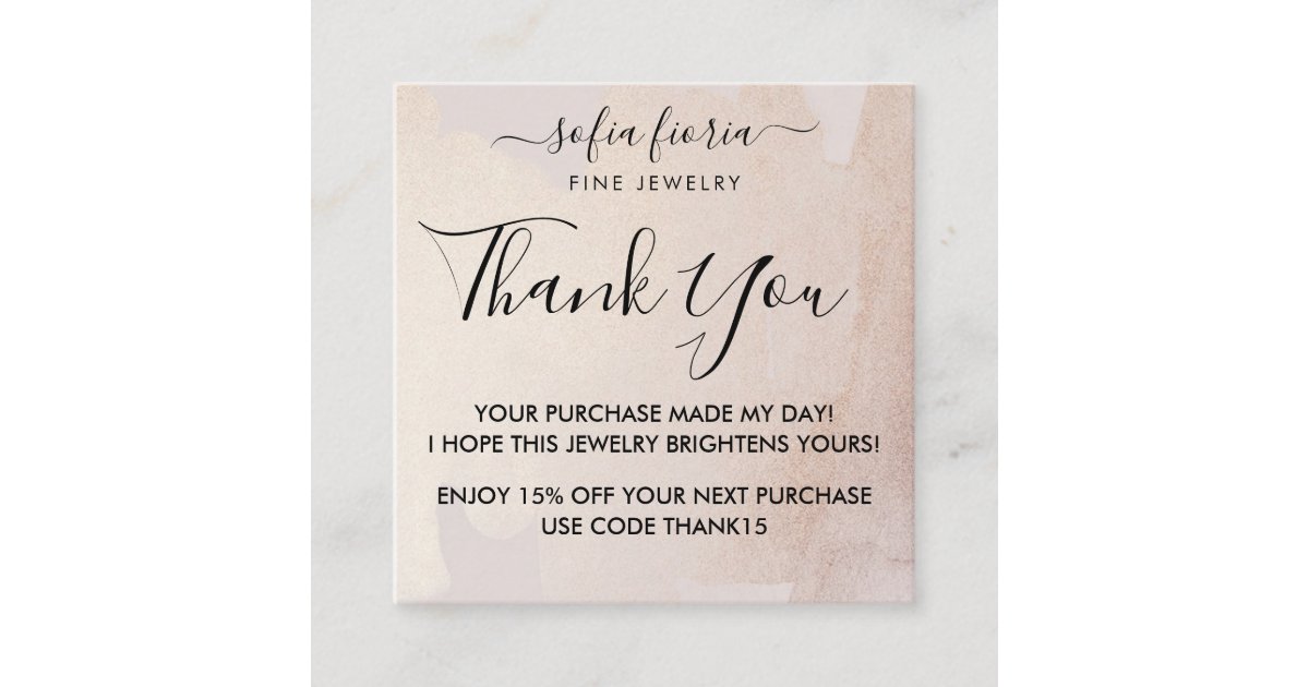 Artistic Gold Jewelry Thank You For Your Order Square Business Card ...
