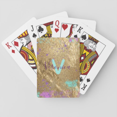 Artistic Gold Metallic Foil Glitter Paint Splatter Playing Cards