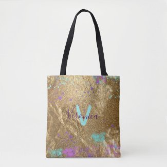 Artistic Gold Metallic Foil Glitter Paint Splatter Tote Bag