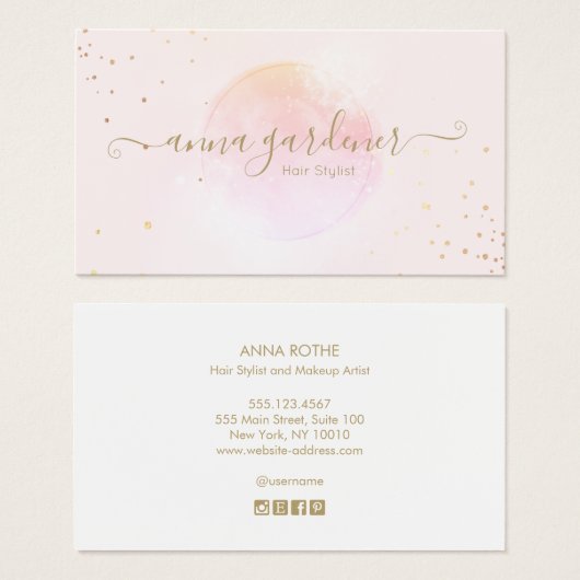 Artistic Gold Pink Watercolor Beauty Salon Script (Front & Back)