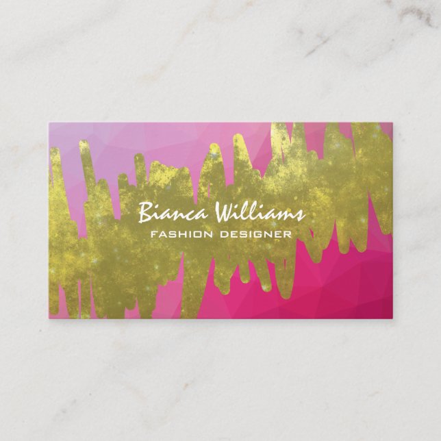 Artistic | Gold Texture | Magenta Geometric Business Card (Front)