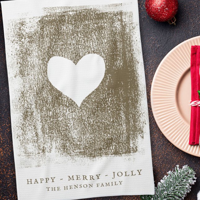Artistic Golden Heart Drawing Family Christmas Kitchen Towel (Creator Uploaded)