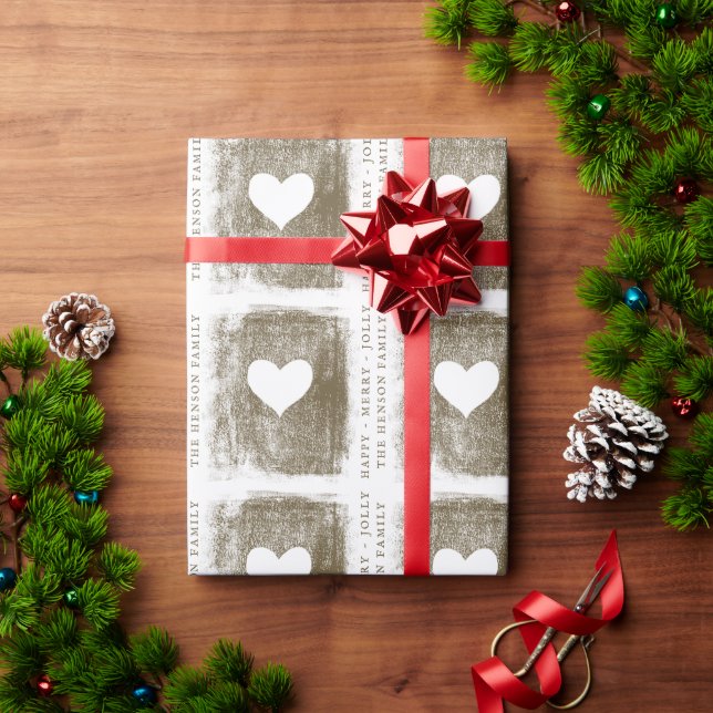 Artistic Golden Heart Drawing Family Christmas Wrapping Paper (Holiday Gift)