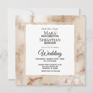 *~* Artistic Golden Marble Veins AR2 Wedding Invit Invitation