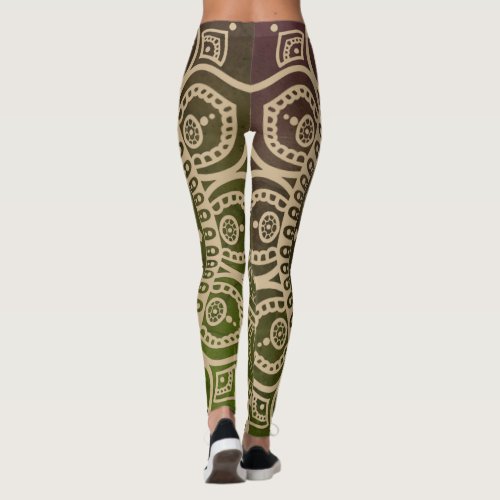 Artistic gradient dusty green Mandala Yoga workout Leggings