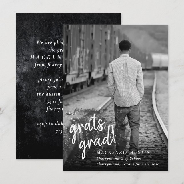 Artistic Graduation | Black and White Photo Invitation (Front/Back)