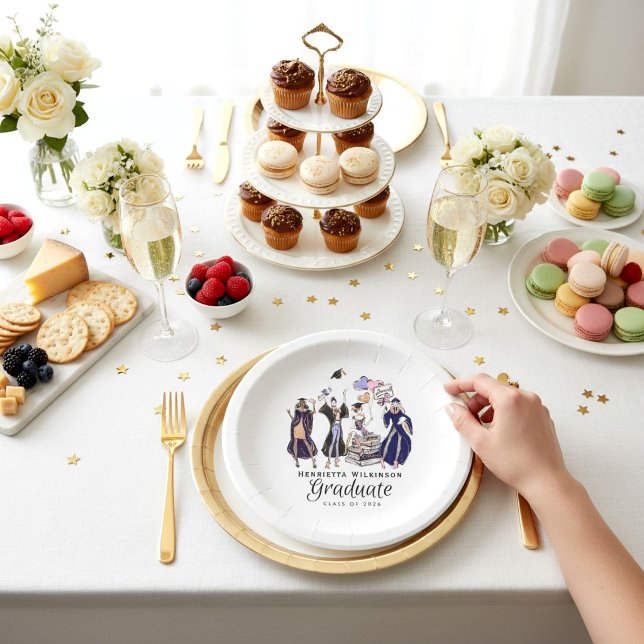 Artistic Graduation Celebration Fashion Sketch  Paper Plates (Creator Uploaded)