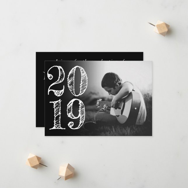 Artistic Graduation | White Black Minimal 2 Photo Announcement (Front/Back In Situ)