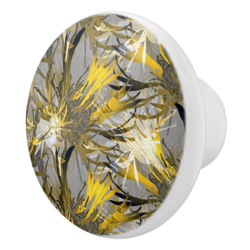 Artistic Gray Black  Gold Abstract Floral Ceramic Knob