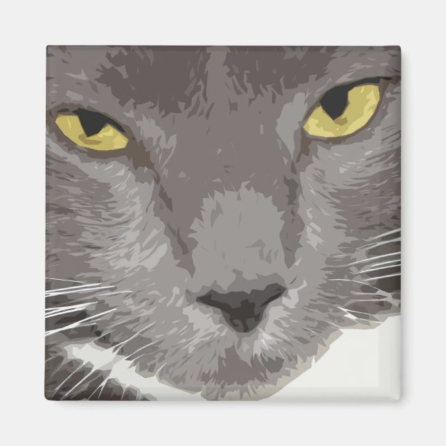 Artistic Gray Cat Face Magnet (Front)
