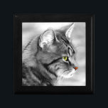 Artistic Gray Tabby Cat Portrait Gift Box<br><div class="desc">A lovely graphic of an artistic feline portrait in shades of gray's and black's and coordinating background. The cat has prominant greenish yellow toned eyes and a dark pinkish red nose for an accent of color. A delightful design all cat lover's will enjoy!</div>