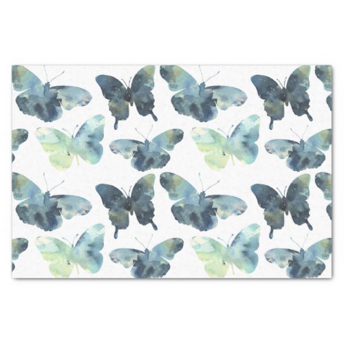 Artistic Green blue watercolor butterflies pattern Tissue Paper