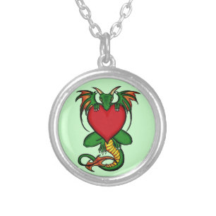 Artistic green dragon with heart necklace